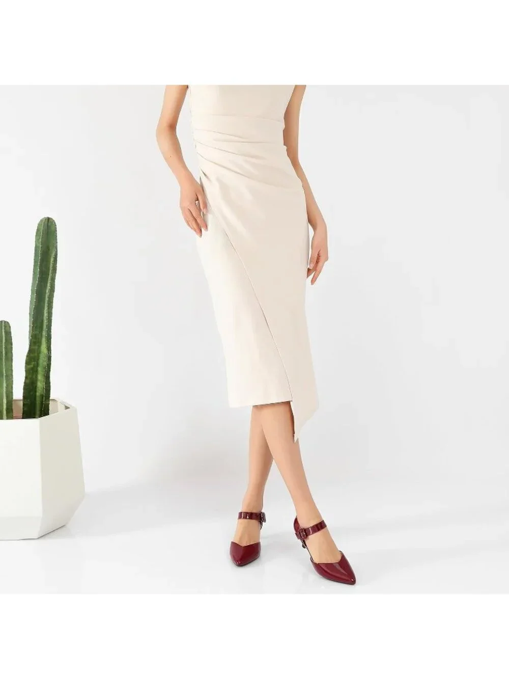 Women's Red Closed Pointed Toe Ankle Strap Buckle Heels Slip on Low Heel Shoes